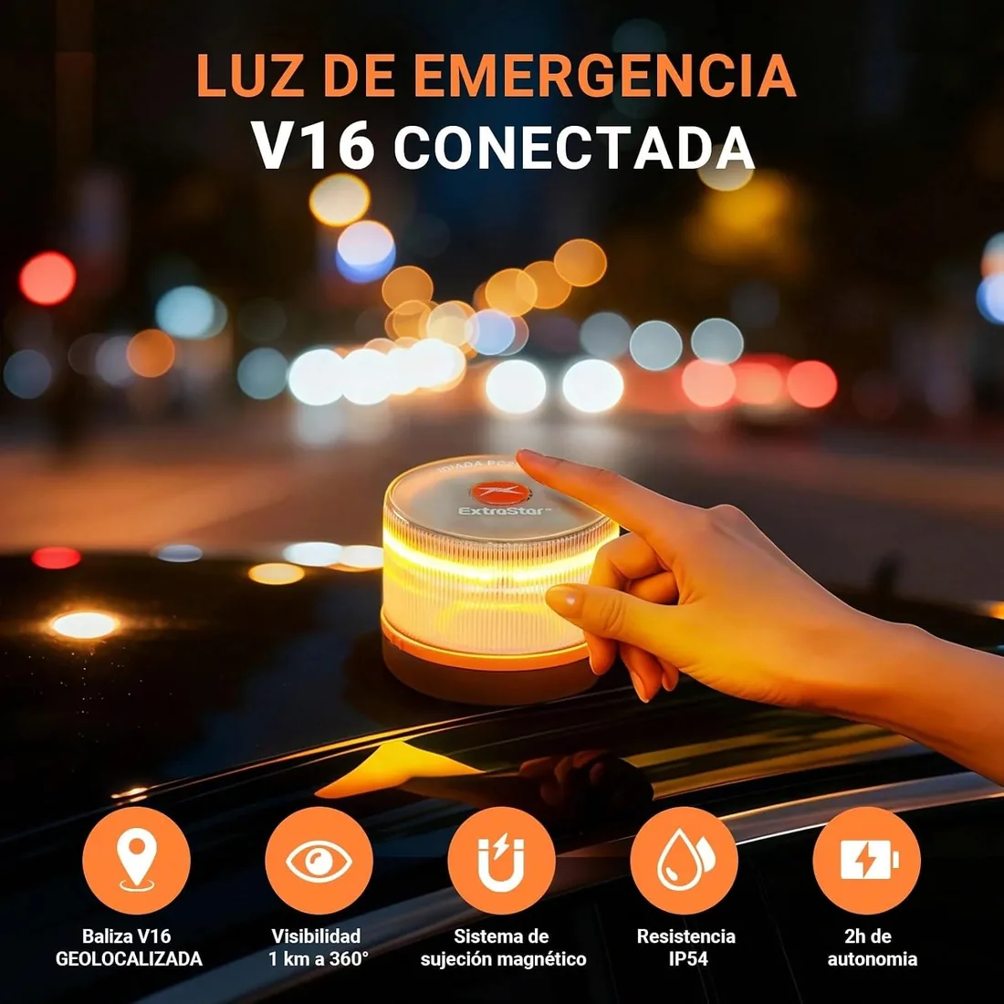 HIBRON EXTRASTAR Luz Emergencia Baliza V16 Homologada DGT con Geolocalización, Baliza Coche Conectada DGT 3.0, Datos Incluidos hasta 12/2038 foto 2