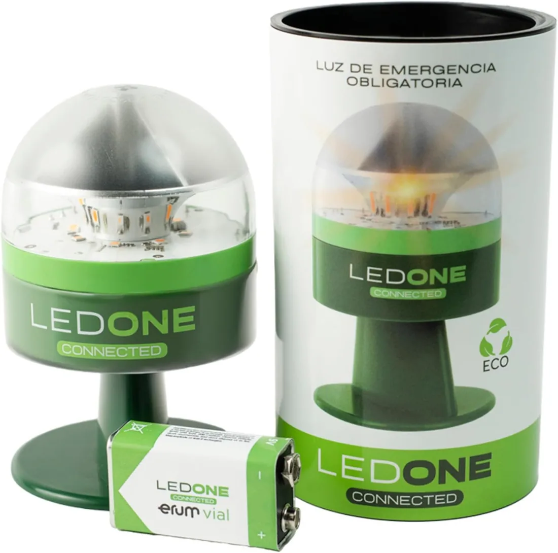 LEDONE - Baliza v16 Homologada DGT con Geolocalizador, Luz Emergencia Coche V16 Homologado DGT - eSIM y Datos Hasta 2038, Visibilidad 1km 360º - Fabricada en España