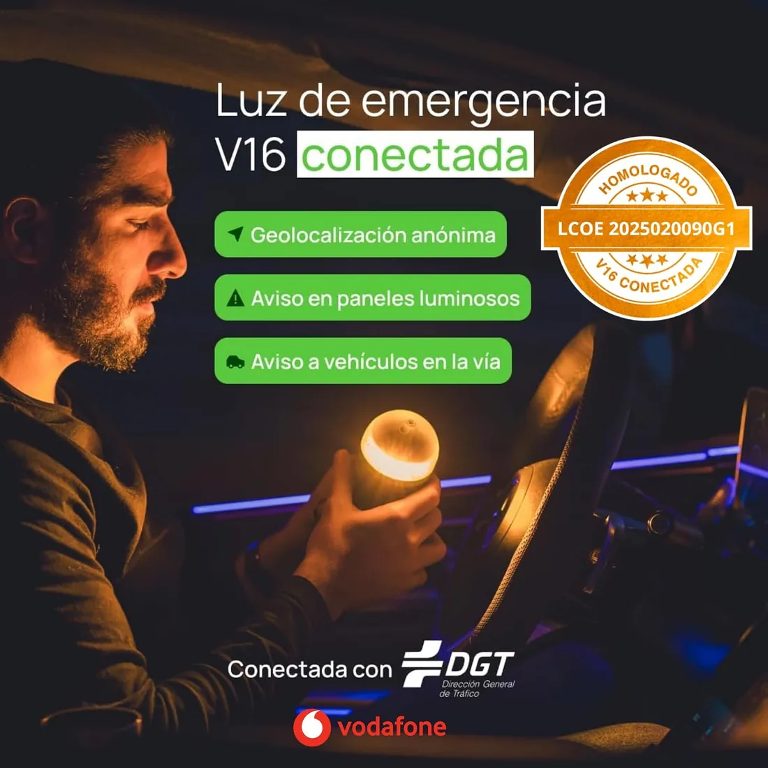 LEDONE - Baliza v16 Homologada DGT con Geolocalizador, Luz Emergencia Coche V16 Homologado DGT - eSIM y Datos Hasta 2038, Visibilidad 1km 360º - Fabricada en España foto 2