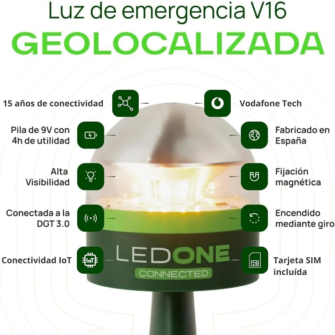 LEDONE - Baliza v16 Homologada DGT con Geolocalizador, Luz Emergencia Coche V16 Homologado DGT - eSIM y Datos Hasta 2038, Visibilidad 1km 360º - Fabricada en España foto 3