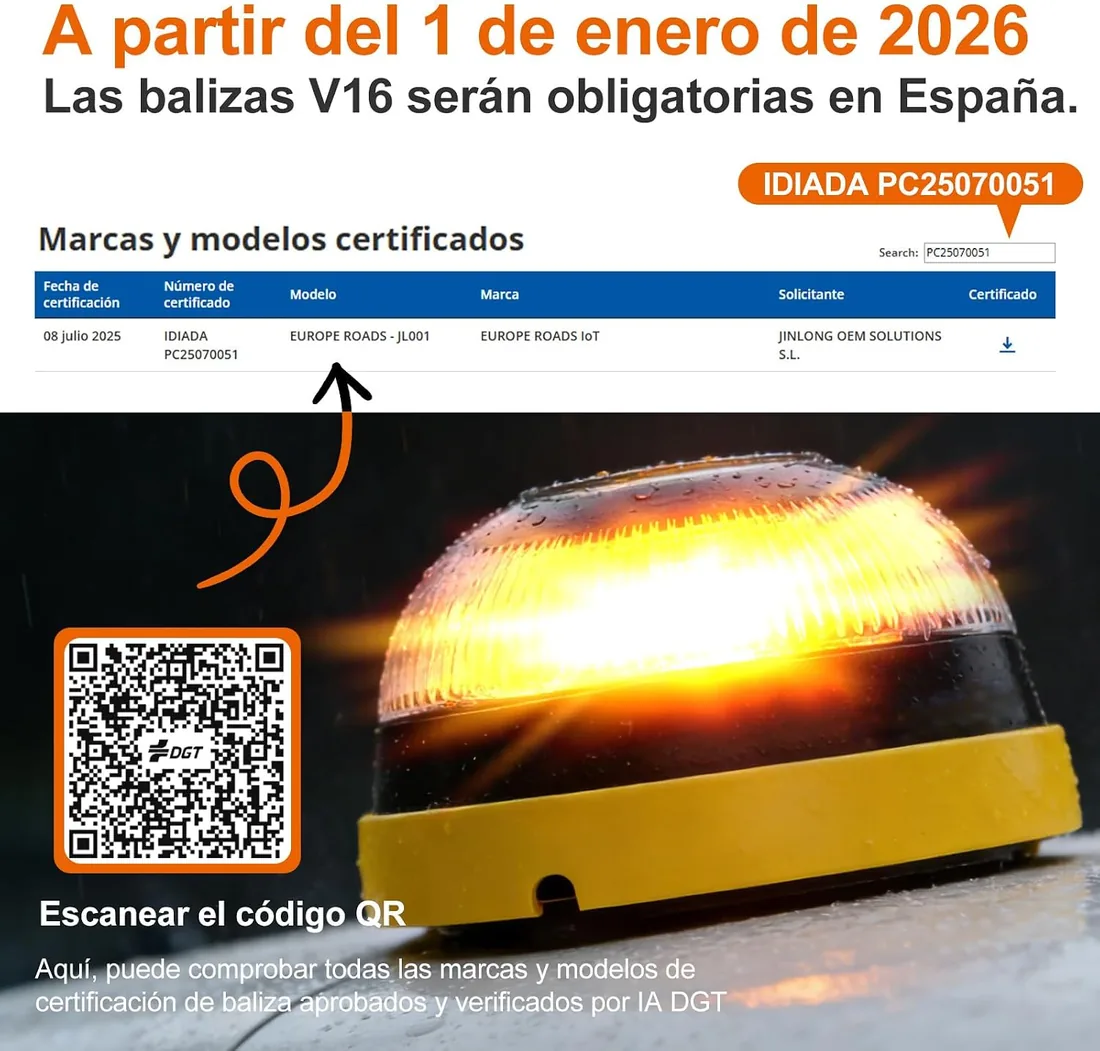 Pack de 2 - Baliza V16 Homologada DGT con Geolocalizador – Modelo JL001 Conectado IoT, Imanes + Ventosa INCLUIDA y 12 Años de Datos GRATIS foto 2