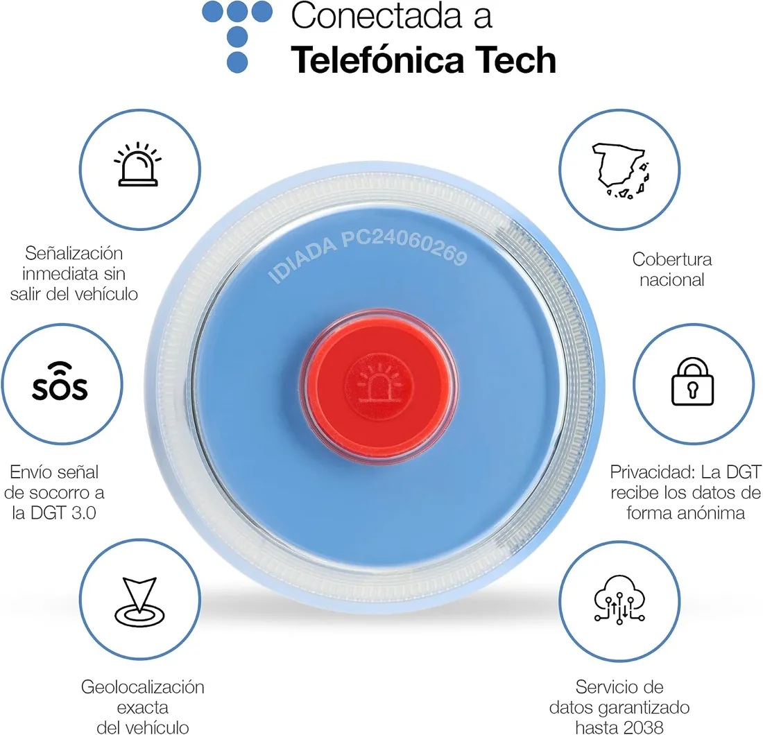 SafetyTech - Luz Emergencia Coche Homologado DGT, con SIM Telefónica y Datos Gratis hasta 2038, Baliza V16 Homologada DGT con Geolocalizador 3.0 + Funda Accesorios Coche, V16 con Geolocalización foto 3