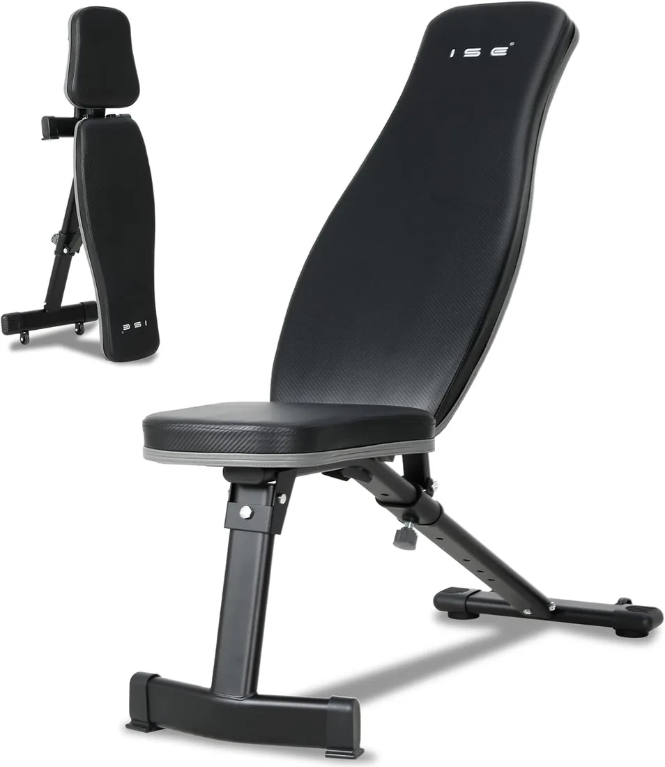 ISE Banco de Pesas Musculación Ajustable Plegable Multifuncional Inclinable Reclinable, Banco de Peso Plano Declinado Inclinado Abdominales para Fitness Entrenamiento Profesional con Respaldo foto 3