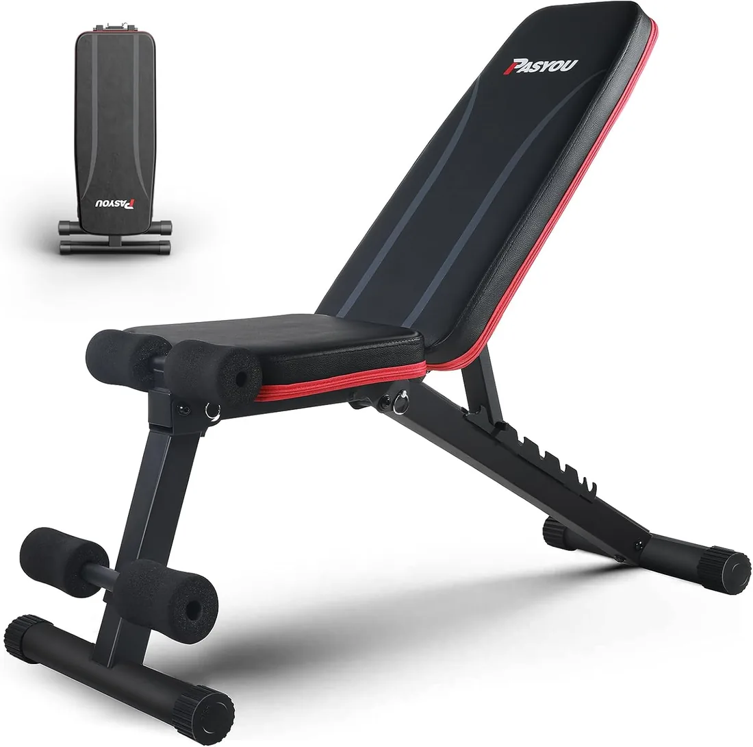 PASYOU Banco de Pesas Musculación, Banco Abdominales Plegable 10 en 1, Banco Pesas Ajustable adecuado para el hogar y el gimnasio, Negro, Capacidad de peso 230KG PA300 foto 2