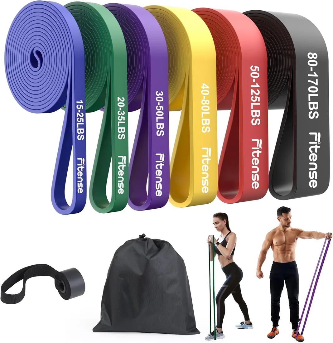 Fitense Bandas de Resistencia Set de 6 - Bandas Elasticas Musculacion de Resistencia, Bandas Elasticas Fitness para Hombre Mujer Entrenamiento/Yoga/Stiramiento/Pull Up Assitant