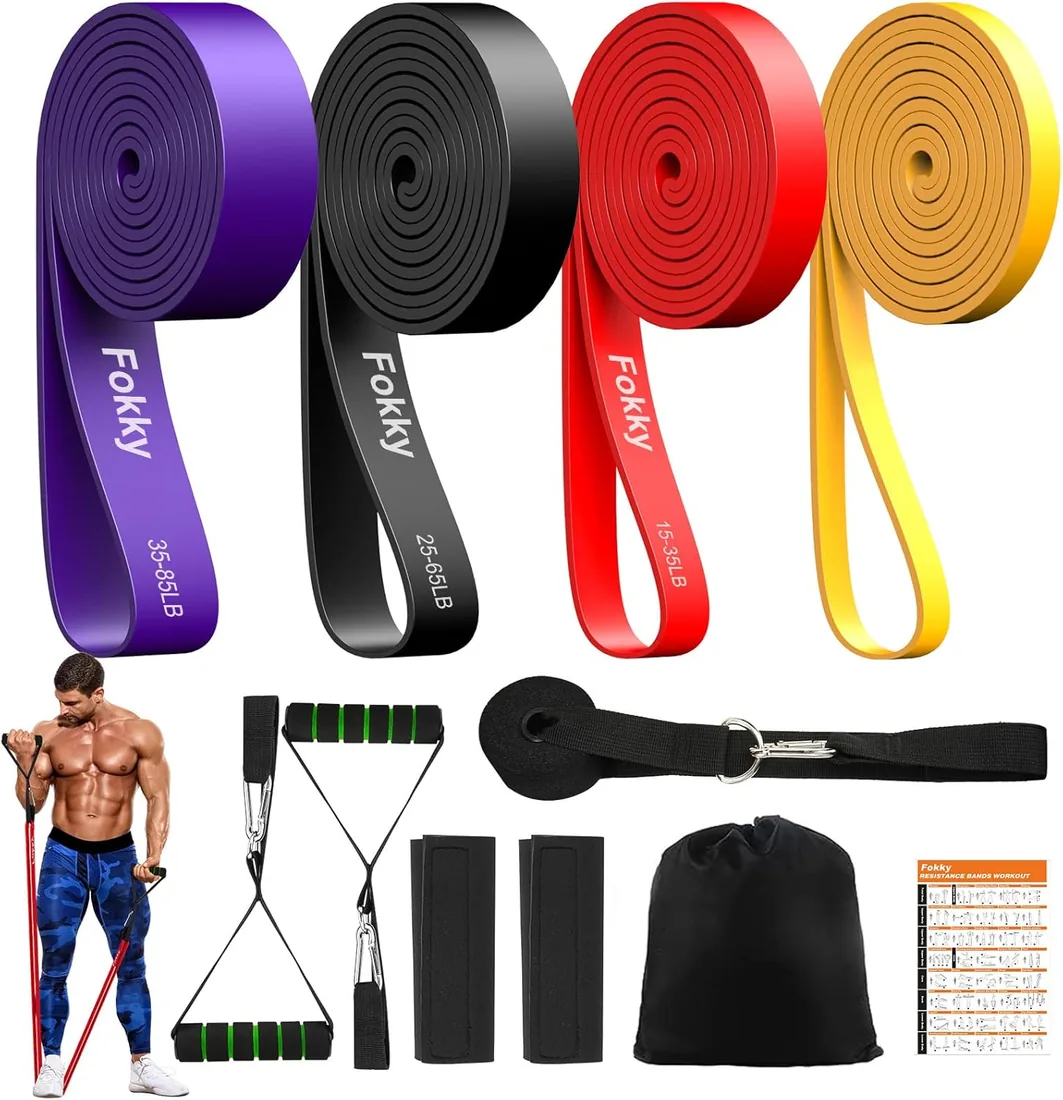 Fokky Gomas Elasticas Musculacion con 4 Niveles de Resistencia, 5-85 LBS | Bandas Elasticas Musculacion con Anclaje de Puerta, Asas, Funda Protectora, para Entrenamiento de Fuerza Fitness Yoga Pilates foto 2