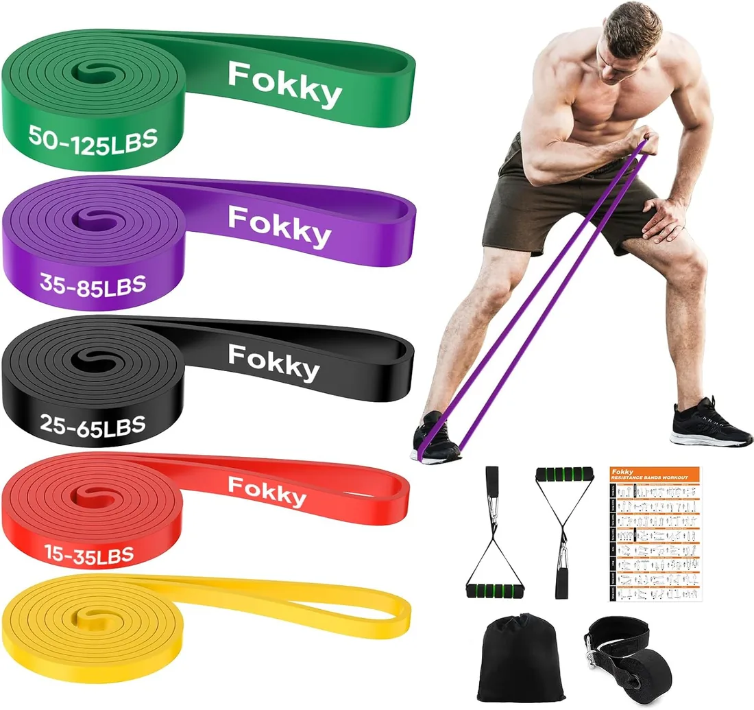 Fokky Gomas Elasticas Musculacion con Anclaje de Puerta y Asas, 5 Niveles | Bandas Elasticas Musculacion con Bolsa de Transporte, Cintas Elasticas Musculacion para Fuerza Powerlifting Fitness Yoga foto 3