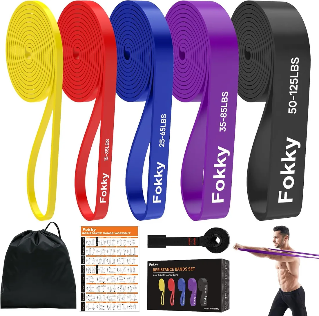 Fokky Gomas Elasticas Musculacion de 5Niveles, Bandas Elasticas Musculacion | Bandas Elasticas Fitness Anclaje de Puerta,Guía de Ejercicios para Entrenamiento de Fuerza,Estiramiento,Calistenia y CrossFit foto 2