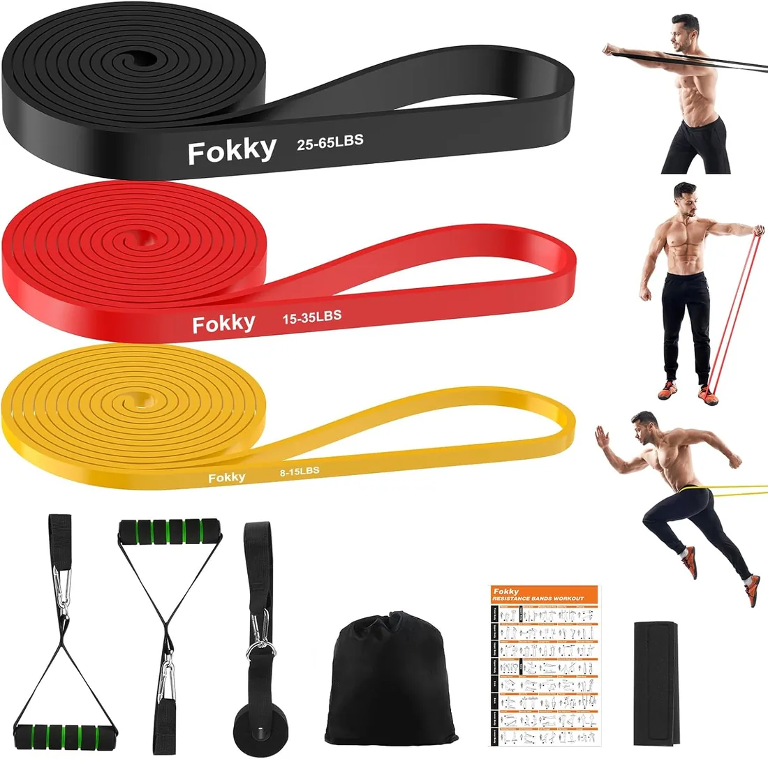 Fokky Gomas Elasticas Musculacion [Set of 3], 8-65LBS Bandas Elasticas | Cintas Elasticas Musculacion con Anclaje de Puerta, Bandas Elasticas Musculacion para Estiramientos, Pilates, Yoga foto 2