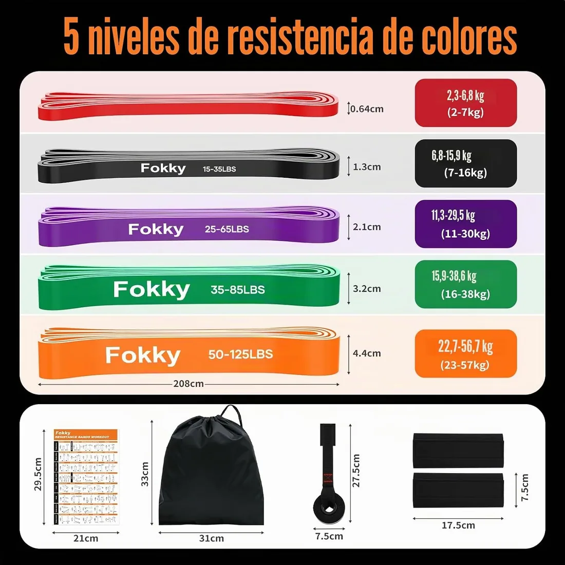 Fokky Gomas Elasticas Musculacion[Set of 5], Bandas Elasticas Musculacion | Cintas elasticas musculacion para levantamiento de músculos y entrenamiento de fuerza, bandas elasticas fitness foto 2