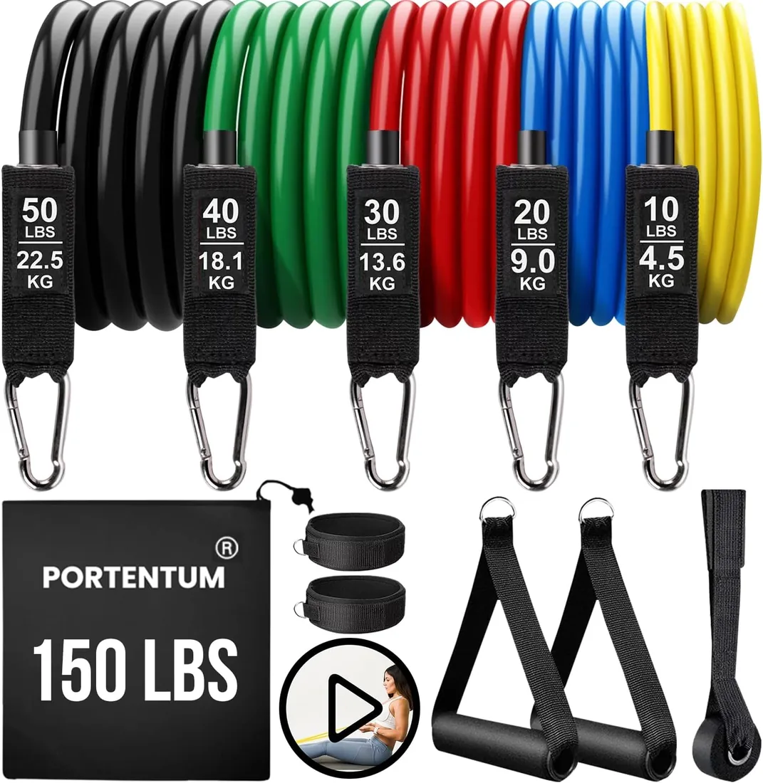 PORTENTUM Gomas elasticas musculación - Bandas elasticas para Yoga calistenia Gym Crossfit TRX Pilates Gimnasia en casa