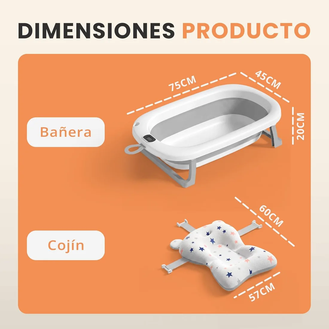 JUPPLIES Bañera Bebé Plegable con Cojín Ergonómico, Termómetro Digital y Patas Antideslizantes | Portátil, Compacta y Segura para Recién Nacido foto 2