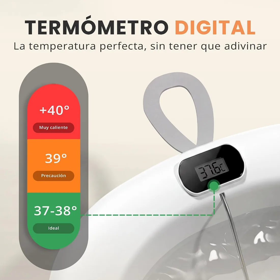 JUPPLIES Bañera Bebé Plegable con Cojín Ergonómico, Termómetro Digital y Patas Antideslizantes | Portátil, Compacta y Segura para Recién Nacido foto 3