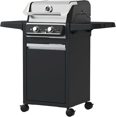 FAGOR BBQ Force Grill Barbacoa Eléctrica 3000W Exterior e Interior con Patas y Armario, Temperatura 330ºC, Doble Zona Cocinado, Sin Humo, Gran Superficie, Limpieza Fácil, Negro