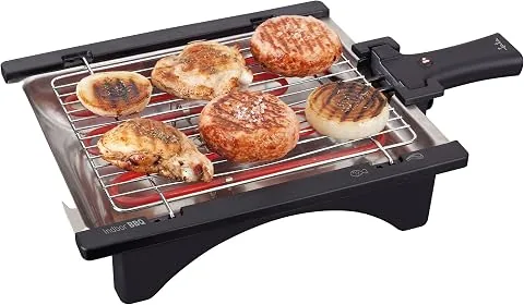 JATA BQ95 - Barbacoa Eléctrica 2000 W sin Humo con Parrilla Ajustable 2 Alturas, Bandeja de Agua Antihumos, Grill Desmontable Fácil Limpieza, Superficie 28x22 cm foto 2