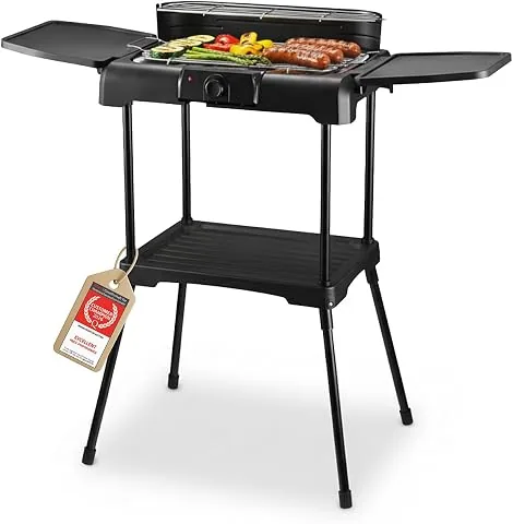 TZS First Austria - Barbacoa Eléctrica 2200W - Grill 2 en 1 con Paravientos - Termostato Regulable - Sin Humo con 2 Mesas Laterales - Balcón y Mesa - Negro foto 3