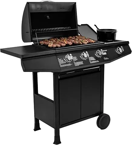Amig - Barbacoa de gas Fireplus 3+1 de 8,4 kW - Acero inoxidable Negro - Parrilla con ruedas Modelo GRILL-3F - Barbacoa XXL con carro y termómetro - 117x52x103 cm - 4 quemadores y Bandeja lateral foto 3