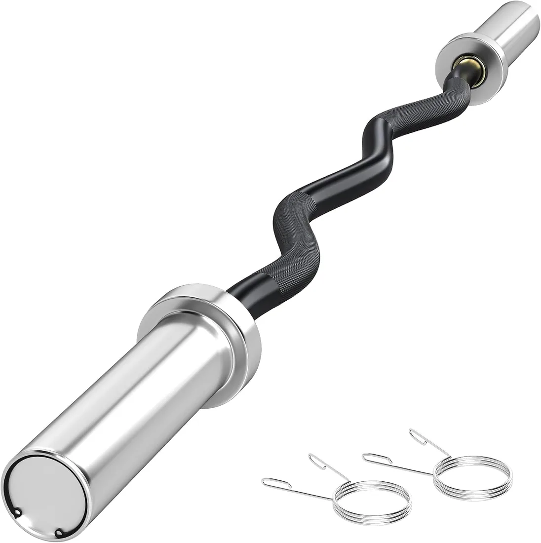 SPORTNOW Barra de Pesas de Acero 120 cm 8 kg Barra Curl EZ Negro y Plata | Ø50 mm, 2 Presillas, Carga 100 kg, Barra Olímpica, para los Discos de Ø5 cm, Entrenamiento Gimnasio Casa, Barra Z