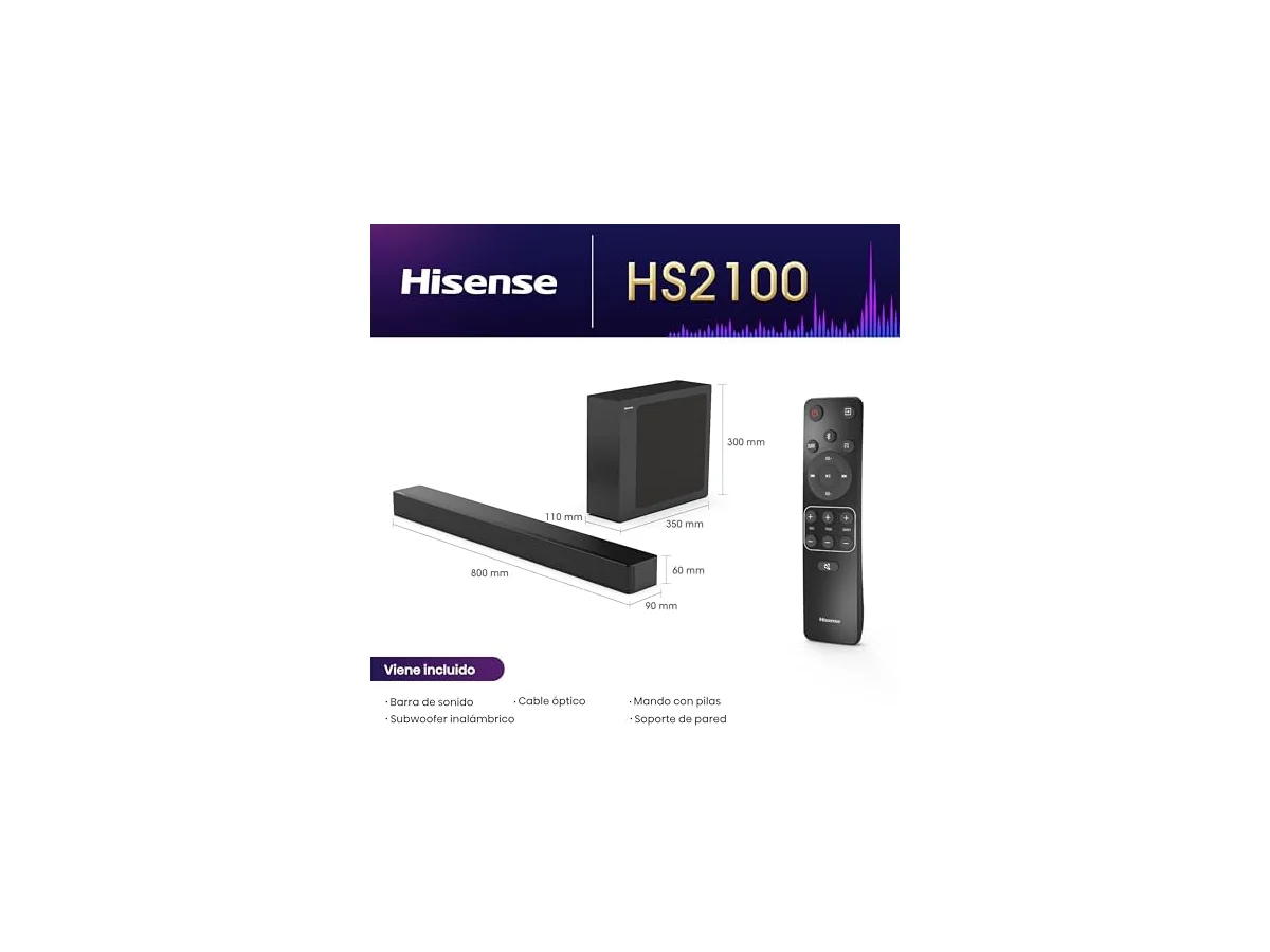 Hisense HS2100 - Barra de Sonido 2.1, 240W, Dolby Audio, DTS Virtual X, Bluetooth 5.3, HDMI… foto 3