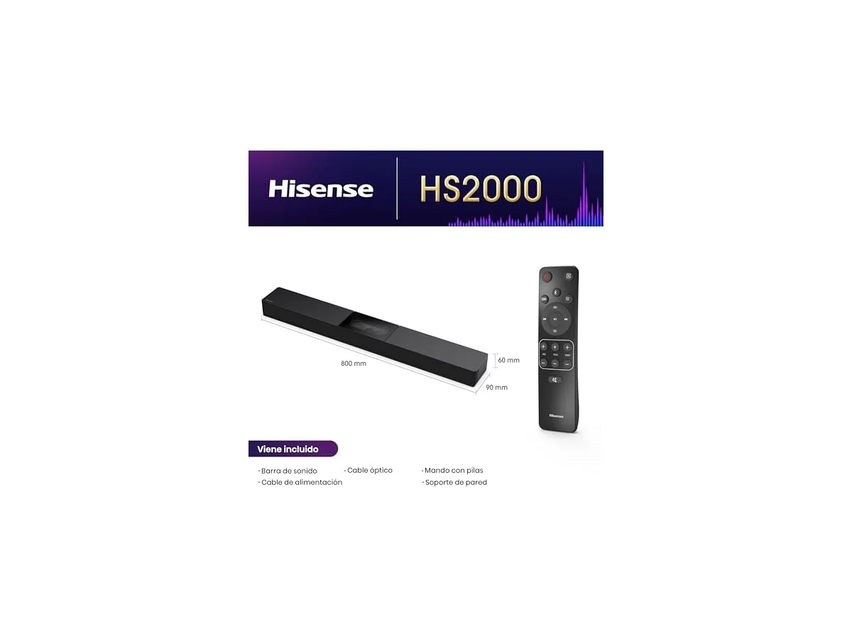 Hisense HS2000 - Barra de Sonido 2.1, 240W, Subwoofer Incorporado, Dolby Digital Plus, DTS Virtual:X,… foto 3