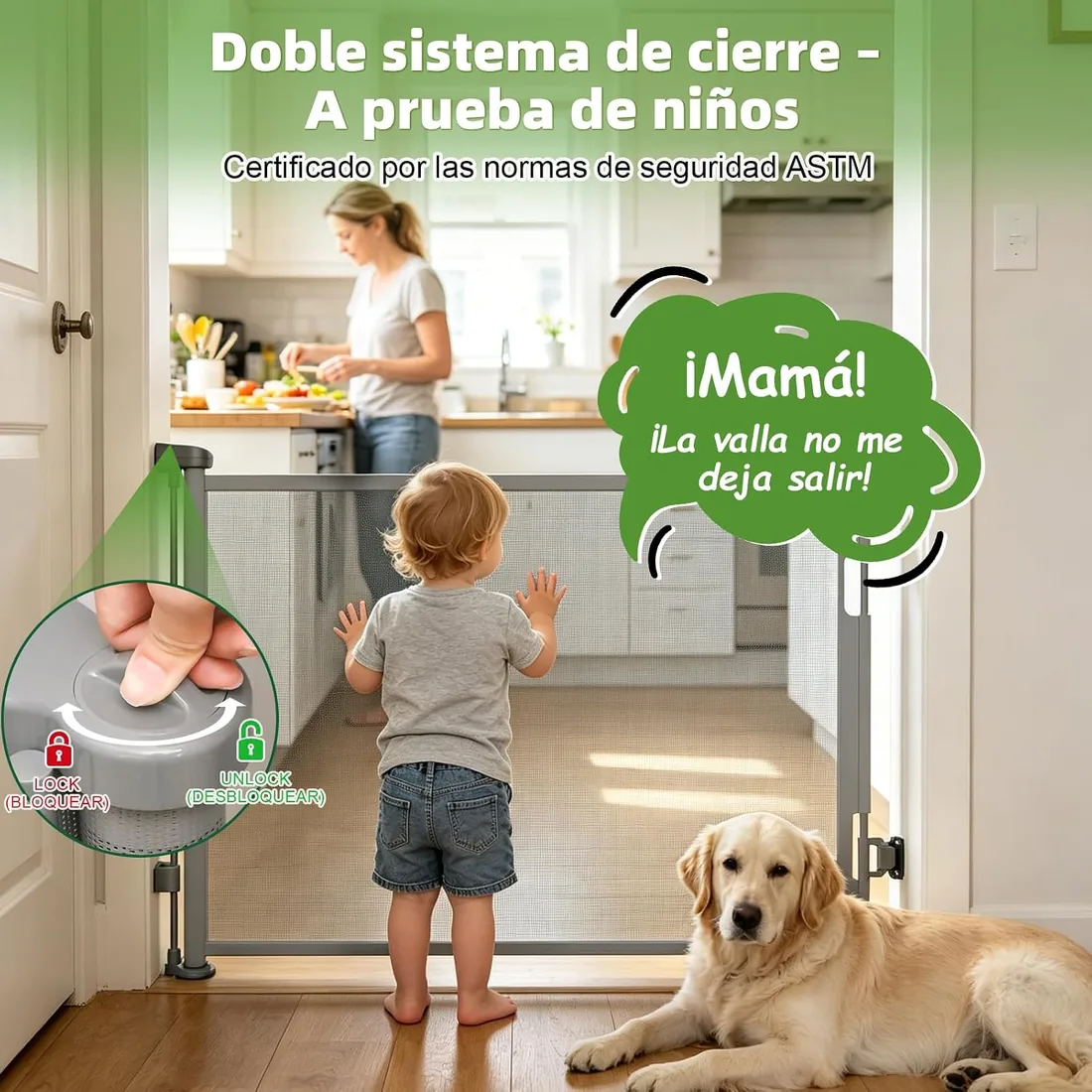 Dioxide Puerta Seguridad Retráctil para Bebés y Perros, 0-150cm Extensible Vallas para Perros, Barrera para Escaleras, Valla Seguridad Infantil Ideal para Pasillos y Puertas (Gris) foto 2