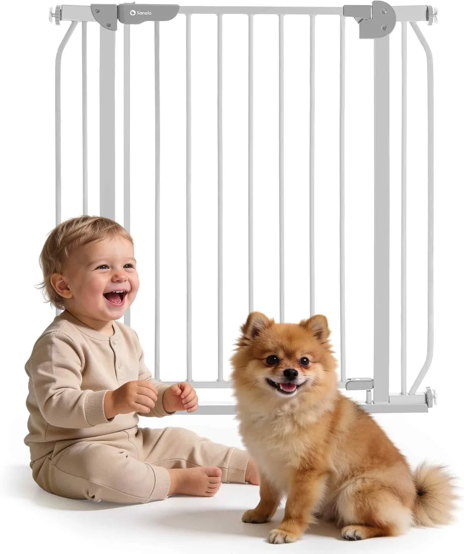 LIONELO Truus Slim - Rejilla de protección para escaleras, sin taladrar, Rejilla Protectora para Puerta, Rejilla para Puerta para bebé, Metal, Ancho de 75 a 105 cm, Ajustable