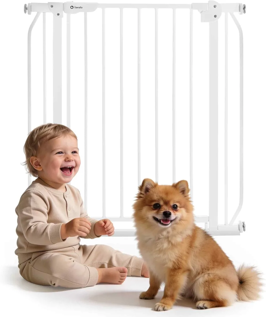 LIONELO Truus Slim - Rejilla de protección para escaleras, sin taladrar, Rejilla Protectora para Puerta, Rejilla para Puerta para bebé, Metal, Ancho de 75 a 105 cm, Ajustable