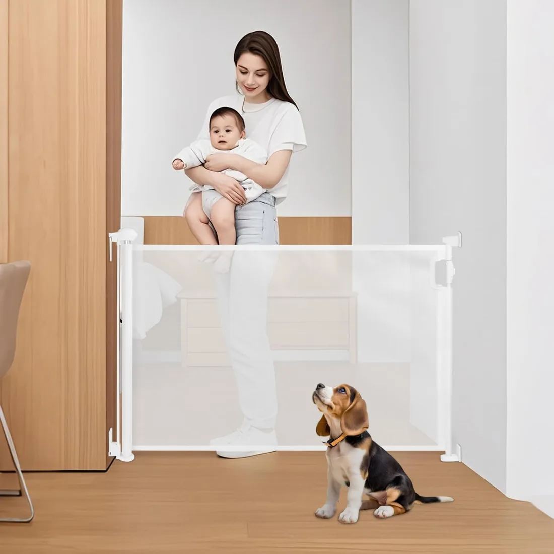 Nobleza - Puerta Seguridad Bebé Extensibles, Barrera Seguridad Nños y Perros 0-180cm, Apertura con Una Mano, Ideal para Escaleras, Puertas, Interior y Exterior, Blanco foto 2