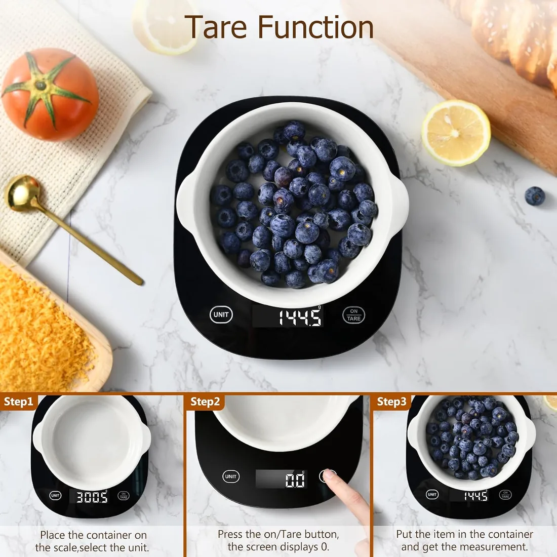 arboleaf Báscula Cocina Inteligente - App Nutricional, 3 Pilas AAA, Negro | Bascula Comida con APP para Cálculo de Calorías y Nutrición, Función Tara, Capacidad 10 kg, 5 Units, g/ml/oz/lb:oz/fl'oz foto 2