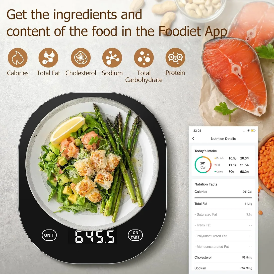 arboleaf Báscula Cocina Inteligente - App Nutricional, 3 Pilas AAA, Negro | Bascula Comida con APP para Cálculo de Calorías y Nutrición, Función Tara, Capacidad 10 kg, 5 Units, g/ml/oz/lb:oz/fl'oz foto 3