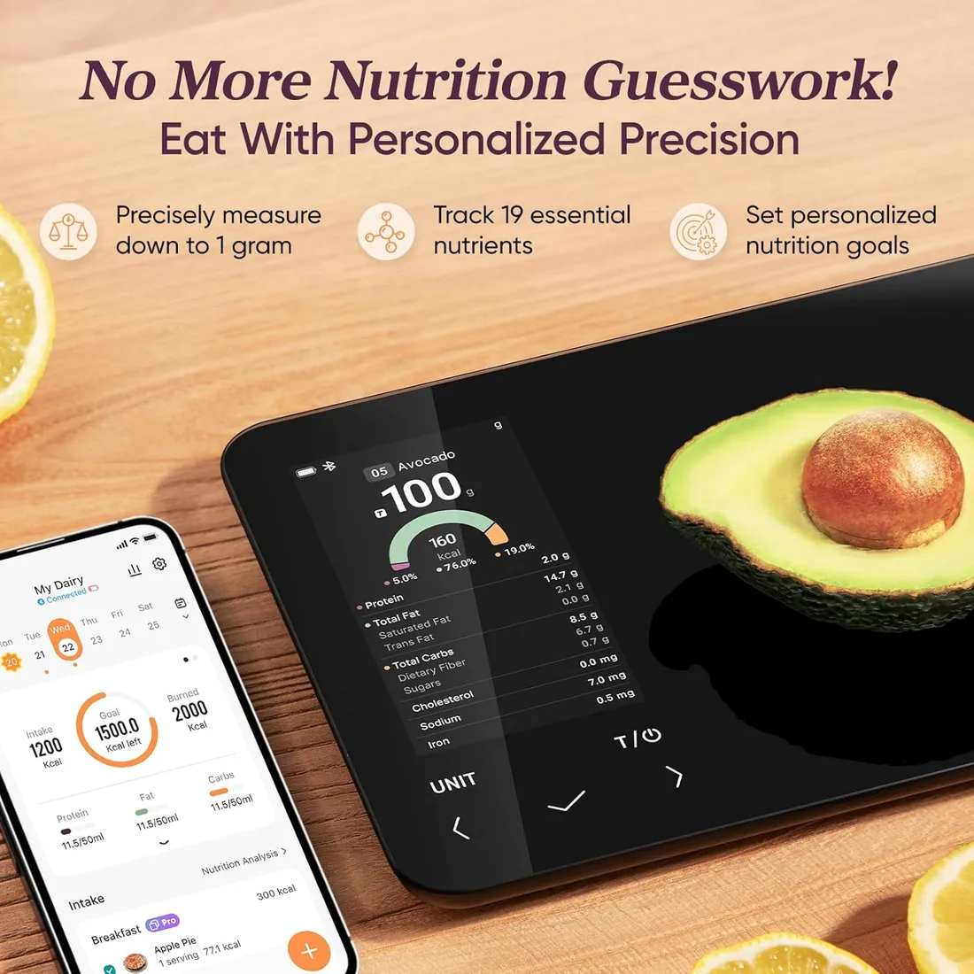 COSORI Báscula digital inteligente de cocina con calculadora nutricional, información de nutrientes en pantalla, aplicación gratuita para seguimiento de calorías y macro, escaneo de IA, objetivos foto 2
