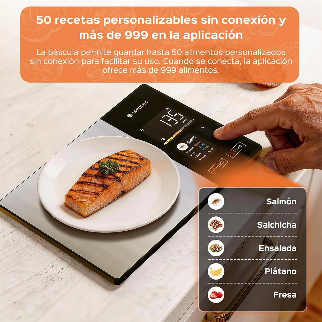 Lepulse Báscula Cocina, 24 Nutrientes, Pantalla TFT Color, 50 Offline scale | Bascula Cocina Digital de Acero Inoxidable con Cálculo Nutricional, Análisis de Nutrientes, Función sin Conexión (Offline) foto 2