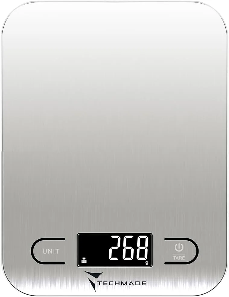 Techmade - Báscula de Cocina Digital | Precisión hasta 5000g | Calculadora Nutricional con App | Función Tara | Acero Inoxidable, Silvet foto 2
