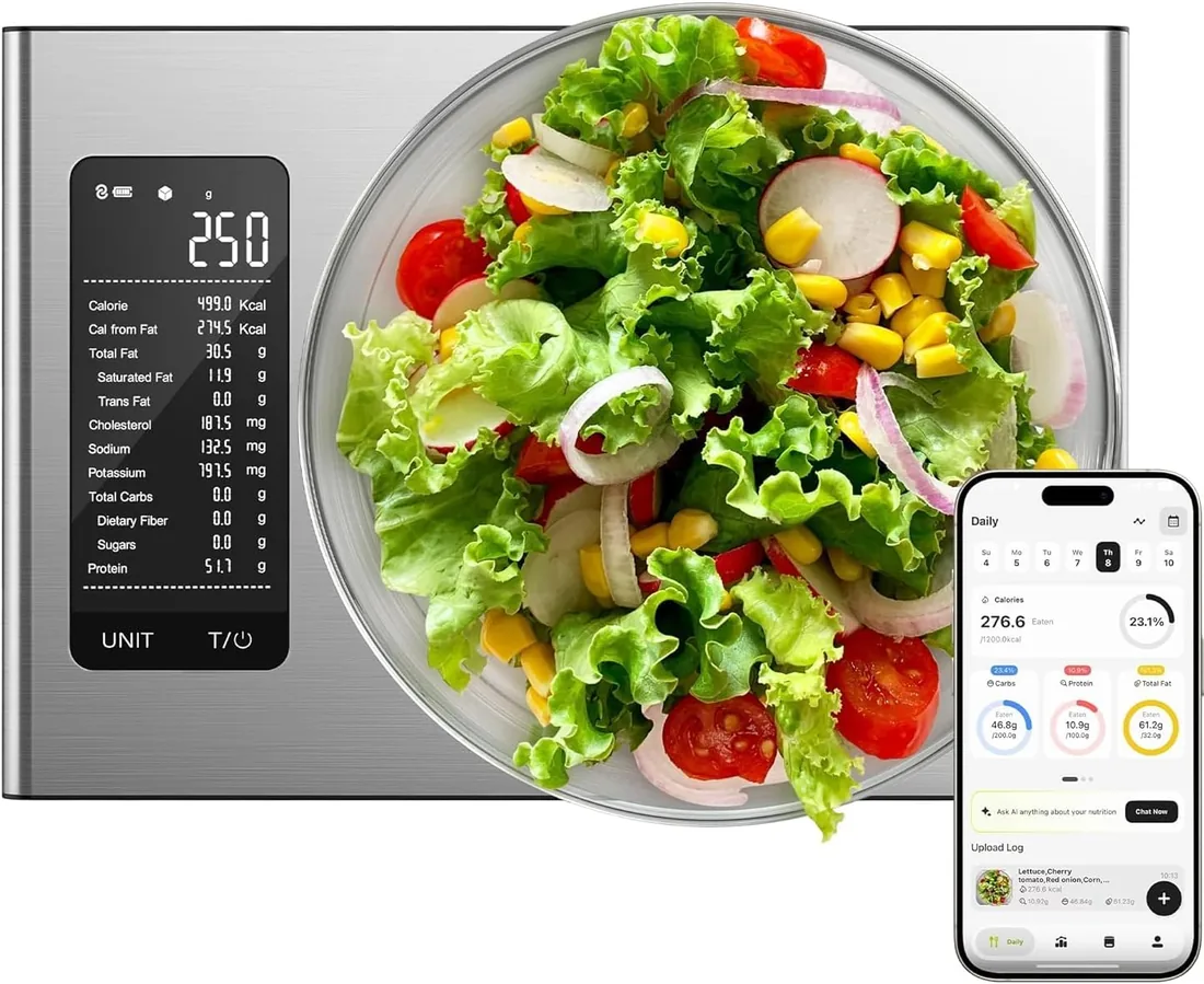 Ultrean Balanza Inteligente de cocina de precisión de 1 g/0,1 oz, báscula digital de cocina con pantalla LED HD, acero inoxidable, para cocinar y hornear
