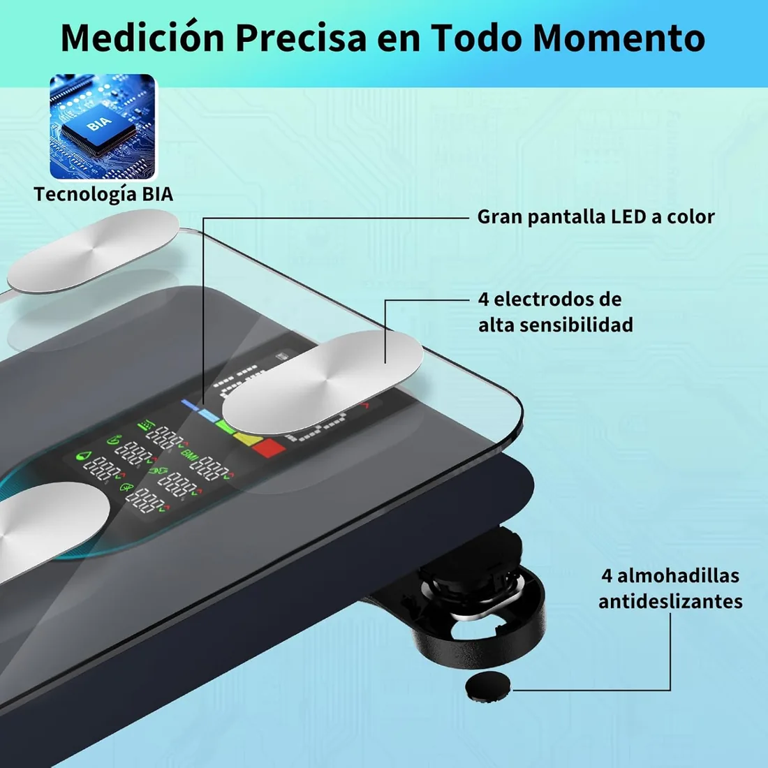 arboleaf Báscula de Baño Inteligente, Balanza peso Corporal con App, Negro | Bascula Grasa Corporal y Muscular, Pantalla Grande, BIA de 4 electrodos, Seguimiento y Análisis 14 Métricas, Hasta 180KG foto 3