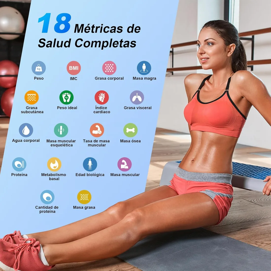 Báscula Grasa Corporal Báscula de Baño Báscula Inteligente Monitor de Composición Corporal, 18 Mediciones Esenciales, Pantalla LED, Diseño de Esquina Redonda, para Andriod y iOS, 180kg… foto 2