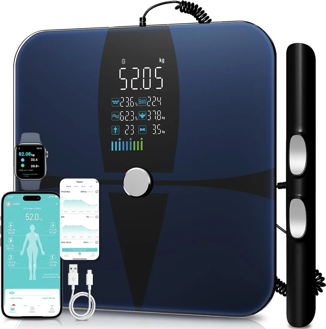 Lepulse Bascula Bioimpedancia 8 Electrodos, Digital Bascula Grasa Corporal y Muscular Recargable con Pantalla Grande, Precision Bascula de Baño Grasa Corporal Balanza Inteligente con 20 Mediciónes foto 2