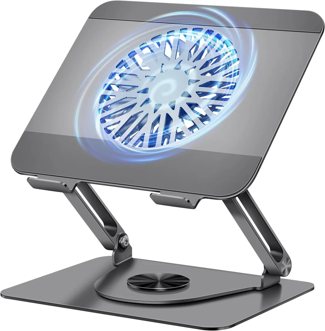 ICARE Soporte Portatil con Base Refrigeradora Portatil Magnético, Giratorio 360°,Carga 10KG, Silencioso 18dB, Elevador para Portatil/Tablet de hasta 16", Gris foto 3