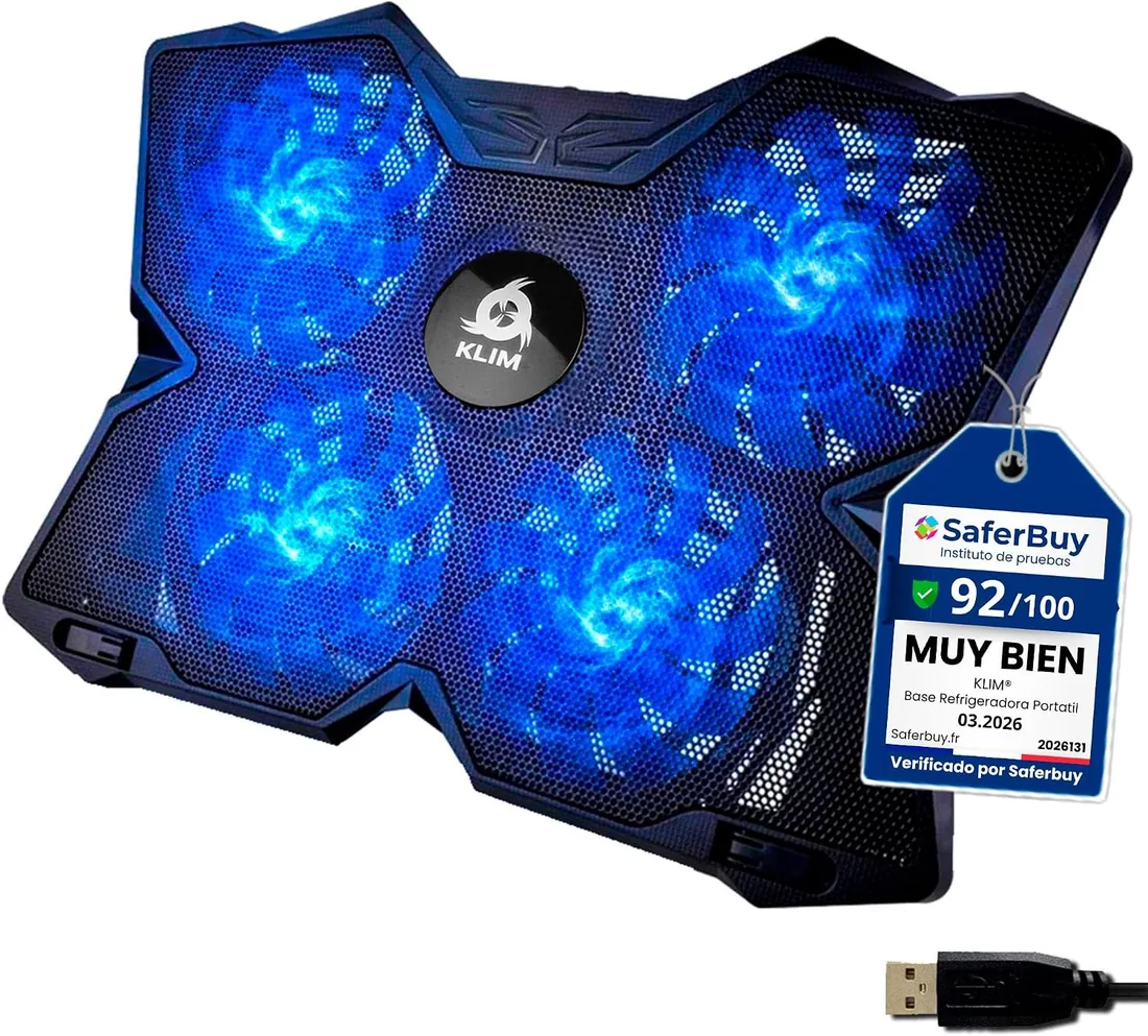 KLIM Wind - Base Refrigeradora Portatil - Más de 500.000 Unidades vendidas - Nuevo - La más Potente - Refrigerador Portátil de 4 Ventiladores a 1200 RPM con Soporte - PS4 PS5 - Azul