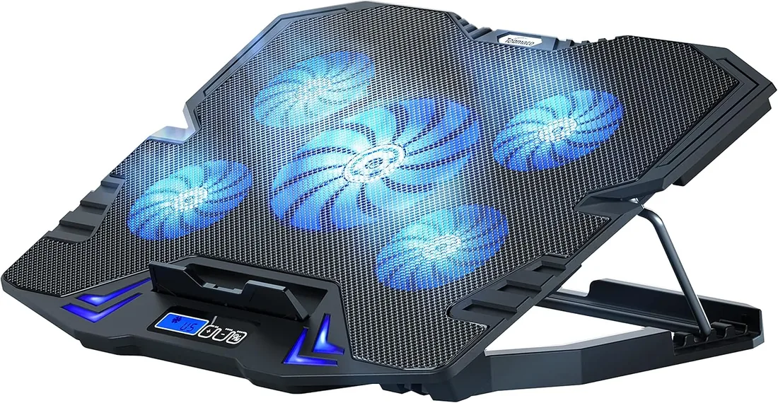 TopMate C5 10-15.6 Pulgadas Gaming Laptop Cooler Cooling Pad | 5 Ventiladores silenciosos y Pantalla LCD | Fuerte Viento de 2500 RPM Dise?Ado para Jugadores y oficinas
