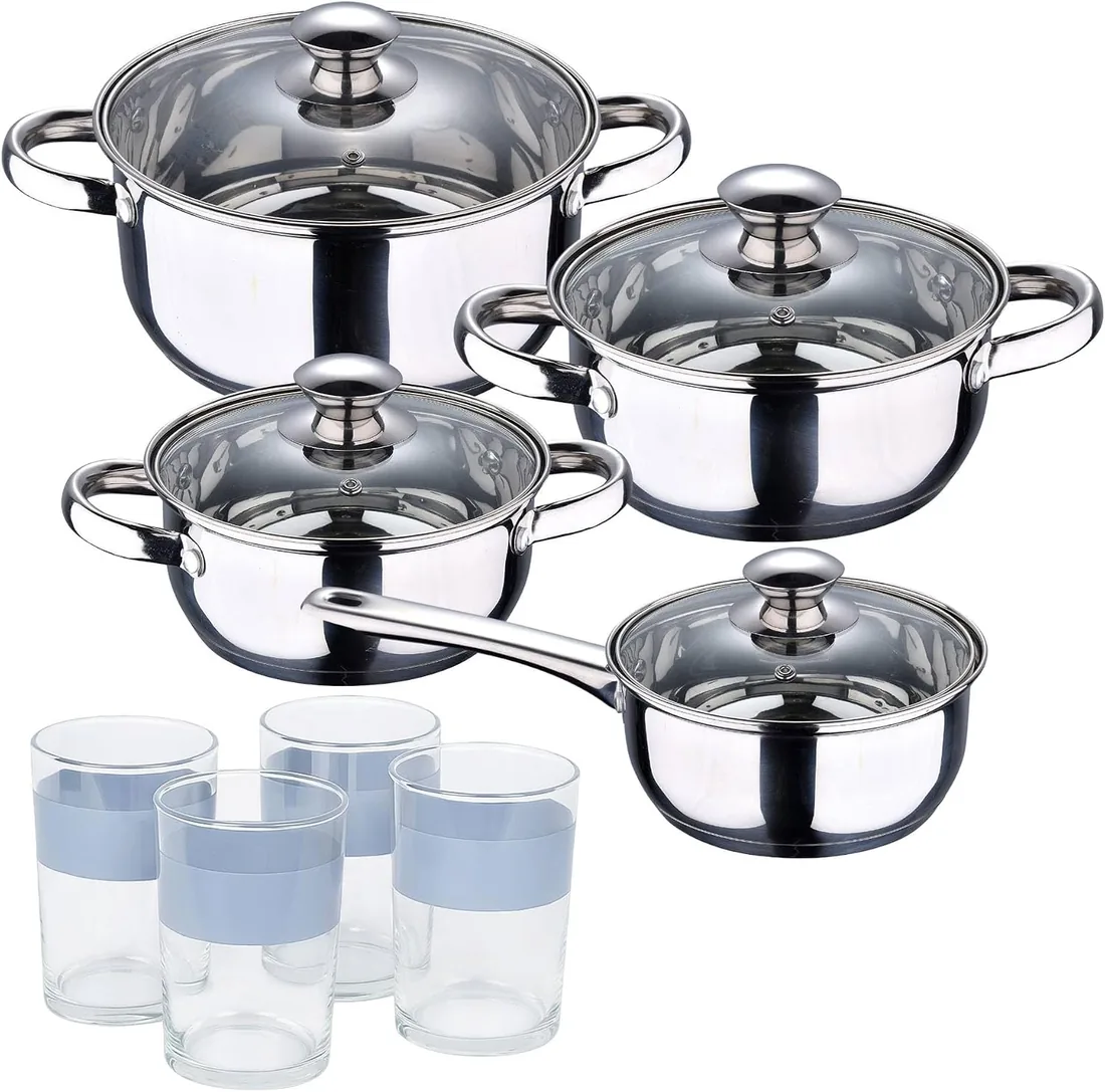 Batería de cocina 7 piezas SAN IGNACIO Faro fabricada en acero inoxidable apta para todo tipo de fuegos+ Juego de 4 Vasos de 0,5L NOIA San Ignacio foto 3
