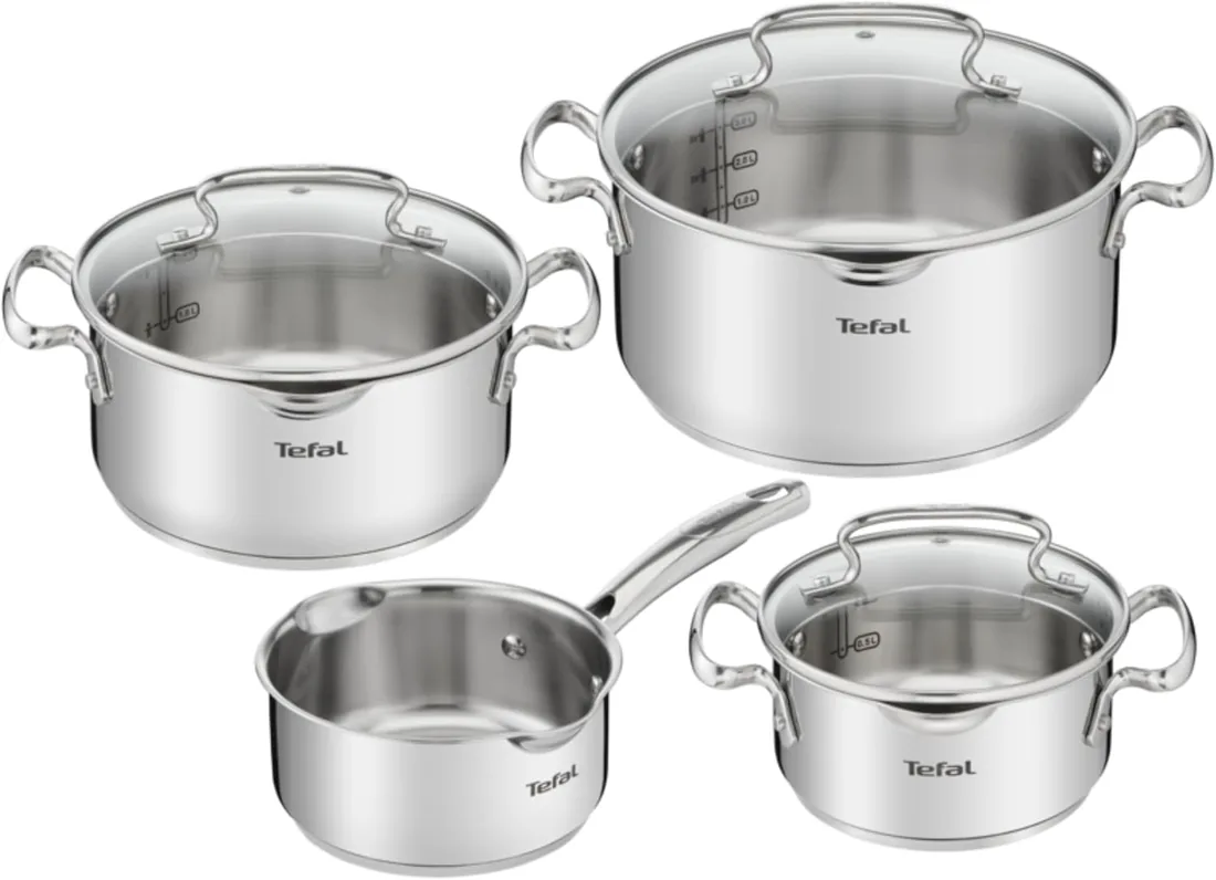 Tefal Duetto Plus - Juego de 4 Piezas + 3 Accesorios, Acero inoxidable | 3 Ollas 16/20/24 cm + Cazo 16 cm + 3 Tapas, Marcas de medición, Thermo-Fusion, Apto inducción, Asa ergonómica foto 2