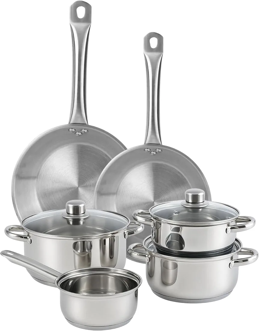 Well Home Set de Batería de Cocina de 7 Piezas y Sartenes en Acero inoxidable Ø20 y Ø24 x5cm, Aptas para inducción y SIN antiadherente foto 2