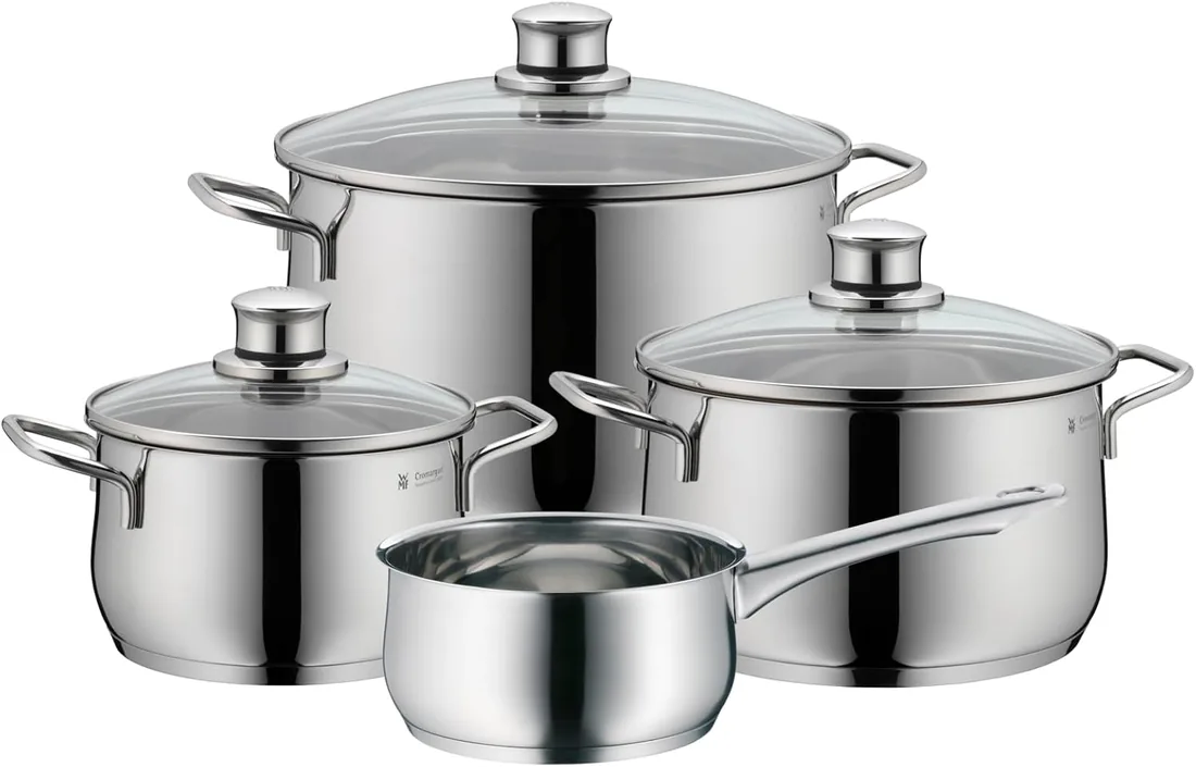 WMF Diadem Plus - Batería de Cocina 7 Piezas, Acero Inoxidable Apto para Inducción, 1 Cacerola Baja de 20 cm, 2 Cacerolas Altas de 16 cm y 24 cm, 1 Cazo 16 cm con 3 Tapas de Cristal foto 2