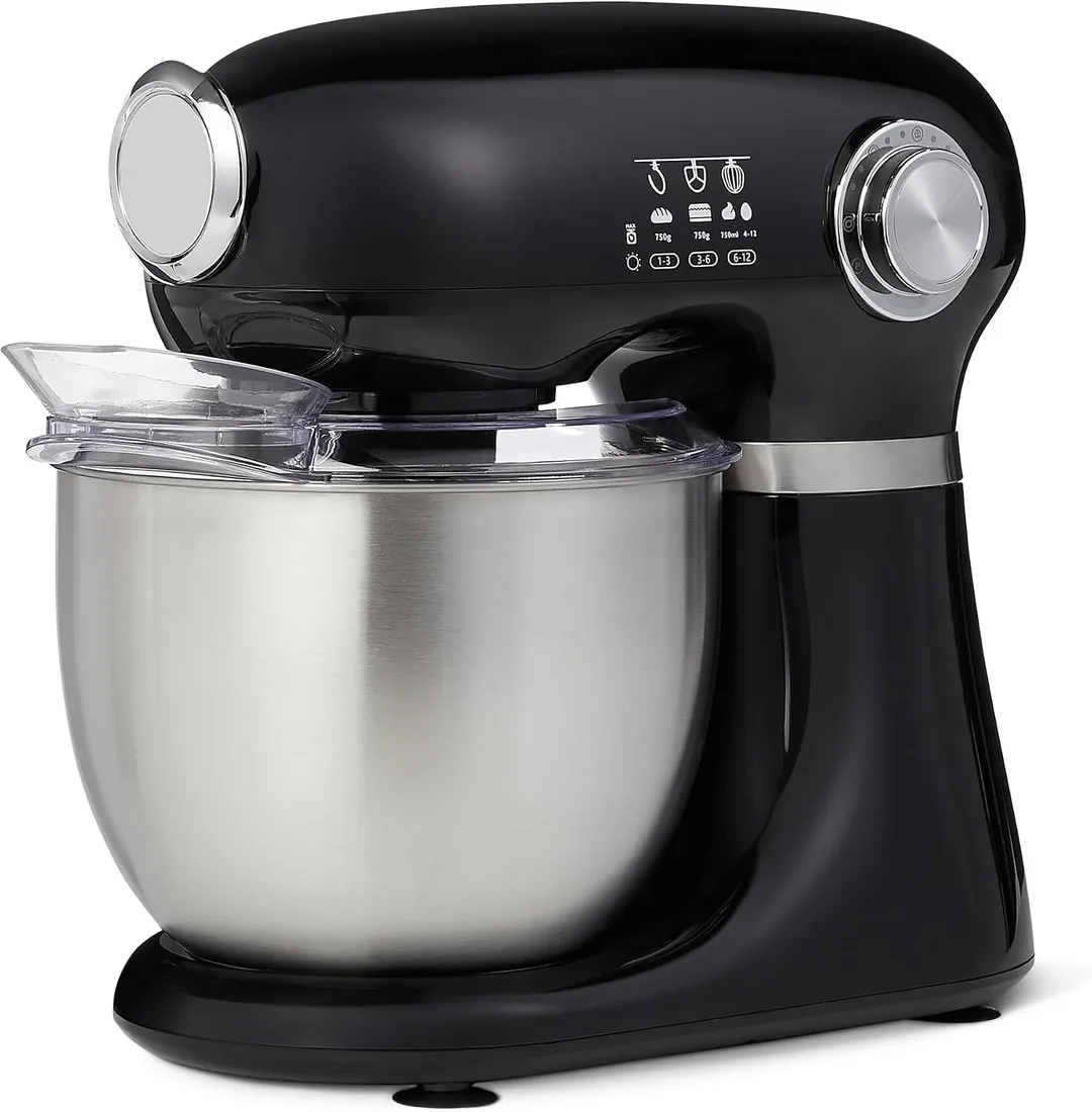 Amazon Basics Batidora de pie, amasadora y mezcladora, tazón de 5 litros con 12 velocidades con función de pulso, 1000 W, Grande, color Negro foto 3