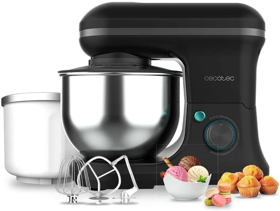 Cecotec Batidora Amasadora Cecomixer Merengue 5L 1200 Ice-Cream Black. 1200 W, 5 Funciones, Bol de Acero de 5 L y Accesorios para Batir y Amasar, Incluye Función para Hacer Helado