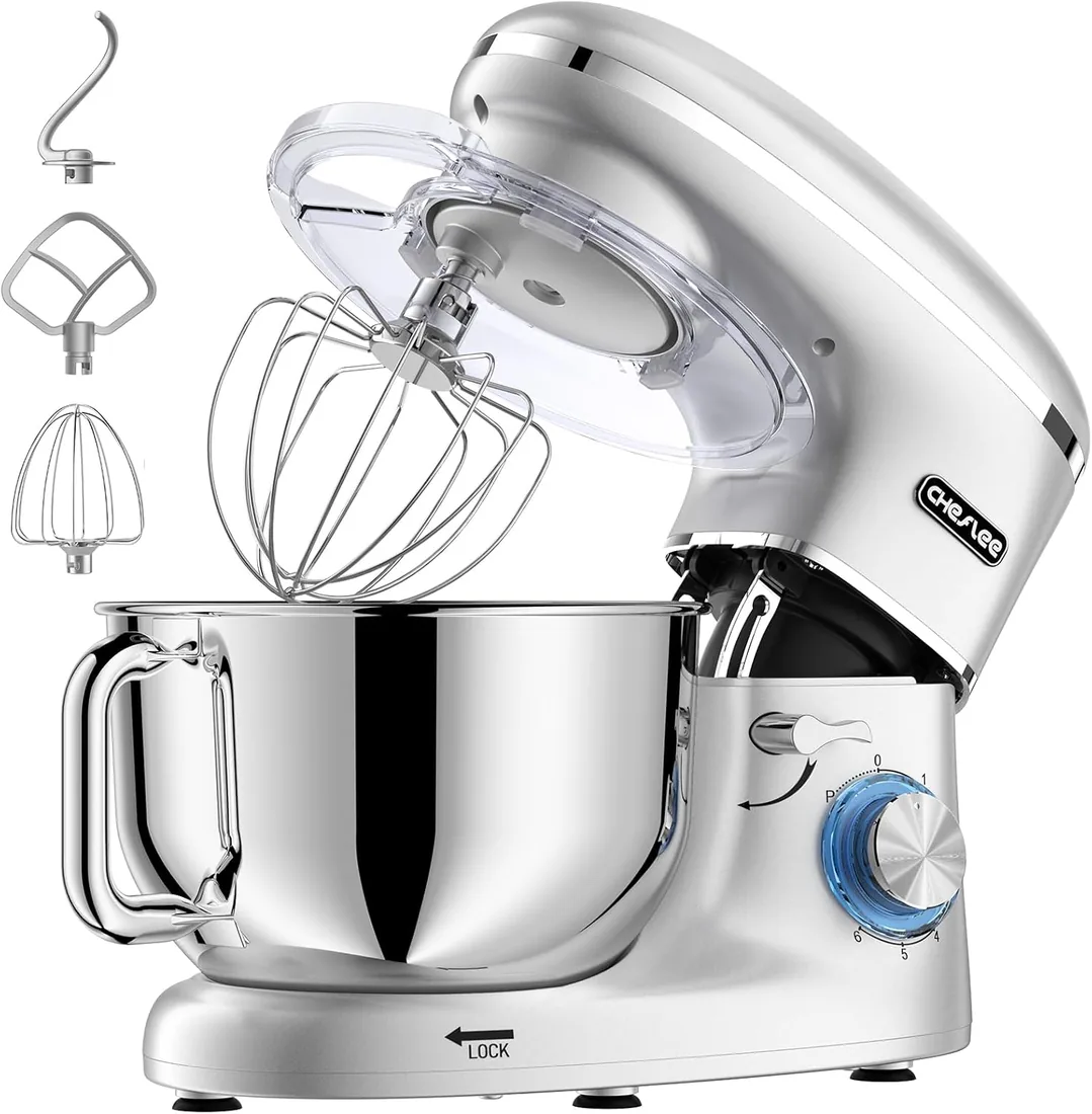CHeflee Batidora Amasadora Profesional,2000W Amasadora Pan Repostería,6.2 L Bajo Ruido Robot de Cocina Multifunción,Gancho para Masa,Batidor Plano,Protección para Salpicaduras 6 Velocidades Batidora foto 3