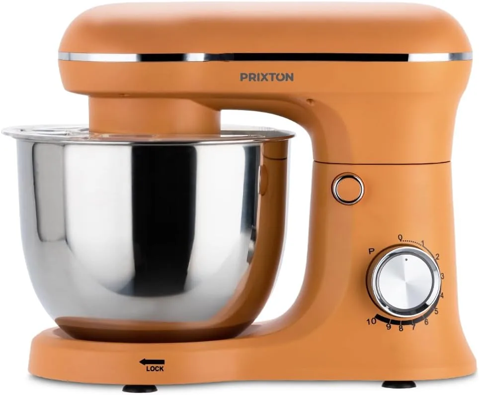 PRIXTON Batidora Amasadora KR250 para Repostería, Potencia 1500W, 10 Velocidades, Bol Acero Inoxidable de 5 litros, 3 accesorios, Tapa Transparente, Color Naranja Mate foto 2
