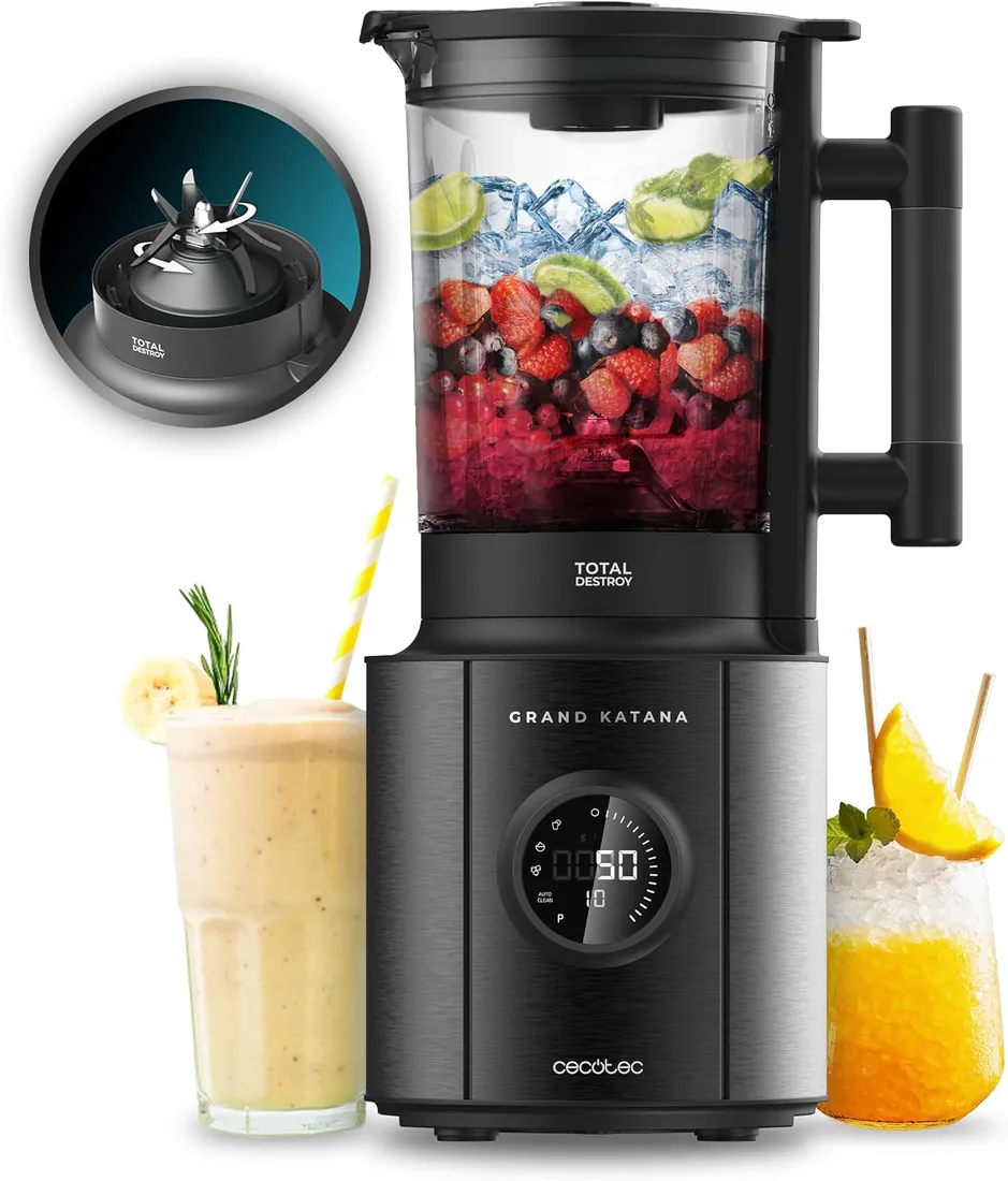 Cecotec Batidora de Vaso Grand Katana 2700MAX Total Destroy Screen B. Potencia Máx 2700W, Pantalla Digital, Cuchilla de 8 hojas con Recubrimiento de Titanio Negro, Jarra de Vidrio Fundido con 1,8L foto 3