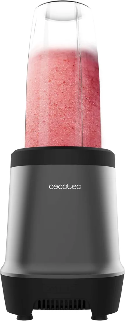 Cecotec Batidora de vaso individual Nutriblender Fusion, Potencia 1000 W, 6 Cuchillas Recubrimiento Titaneo Negro, Smothies, Batidos y Zumos, 2 Vasos portátiles 900 y 500ml, Pica Hielo